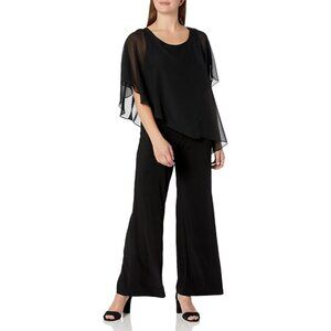 NEW Adrianna Papell Matte Jersey Cape Jumpsuit Black Flowy Size 10 Women's